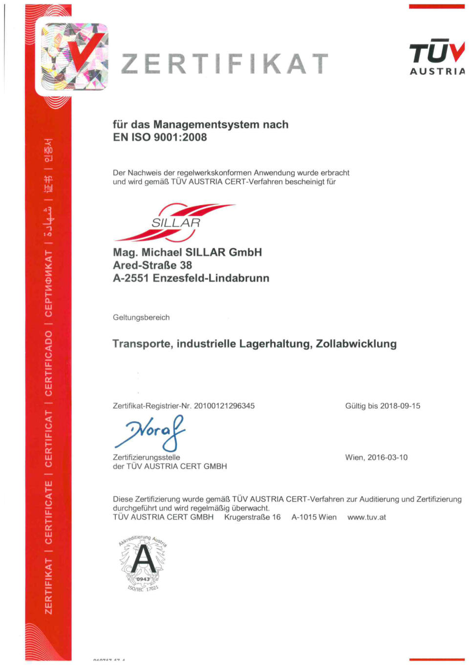 ISO 9001:2008 Zertifikat