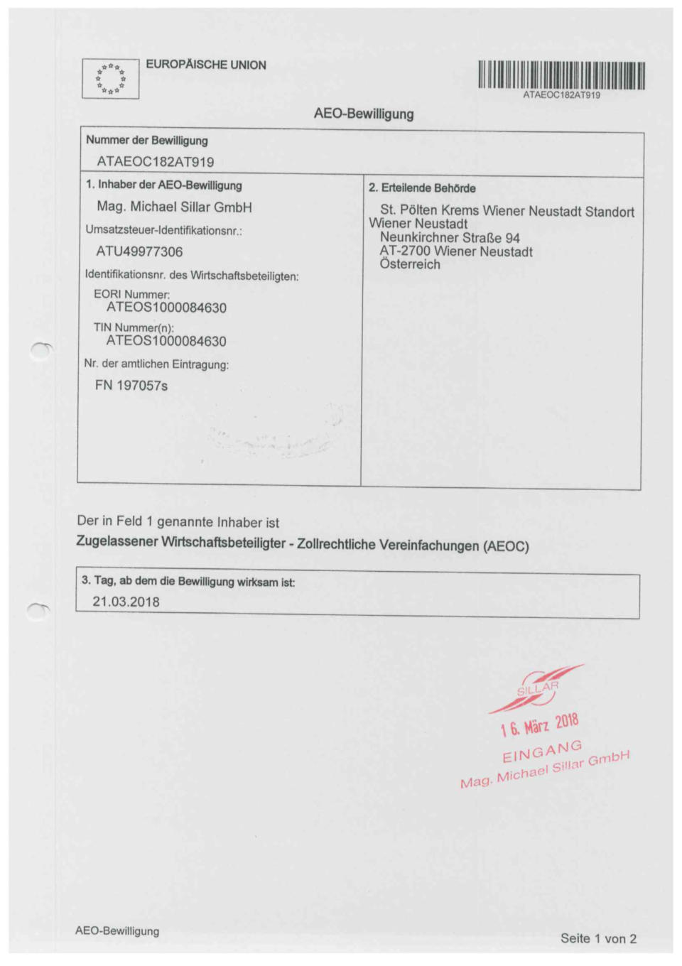AEO-C Bewilligung